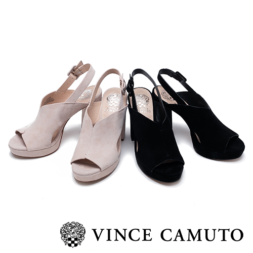 Vince Camuto 麂皮簍空後繫帶微增高跟鞋-絨黑