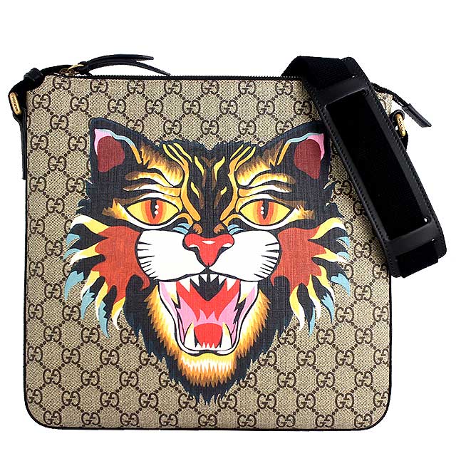 GUCCI Angry Cat 貓咪印花防水帆布拉鍊斜背包