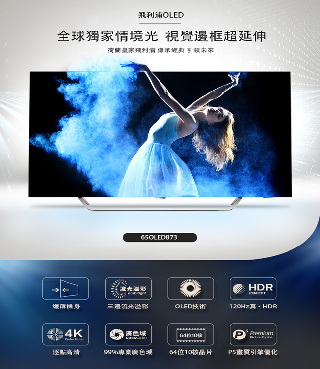PHILIPS飛利浦 65型4K OLED液晶顯示器 65OLED873