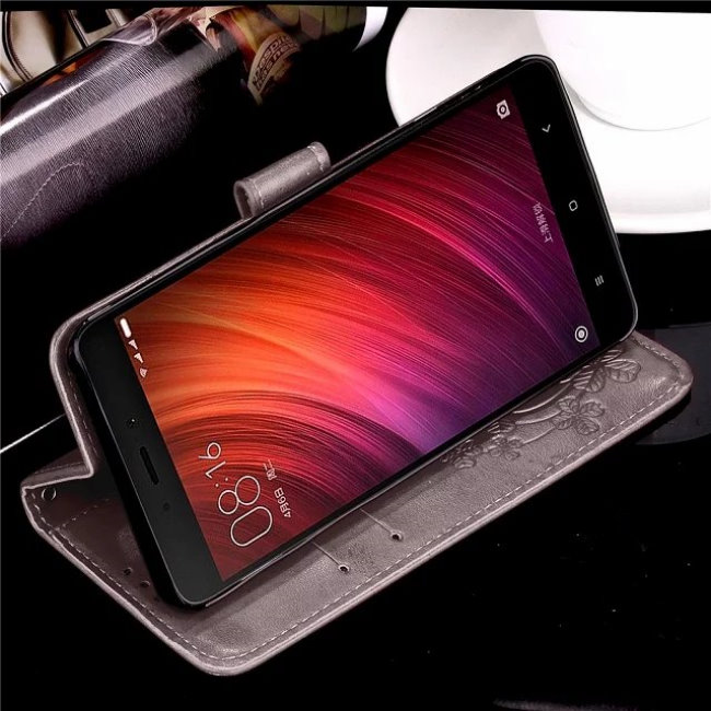 PKG ASUS Zenfone4 MAX ZC554KL 側翻式皮套-幸運草-精緻灰