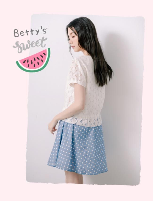 betty’s貝蒂思　公主風蕾絲拼接點點洋裝(淺藍)