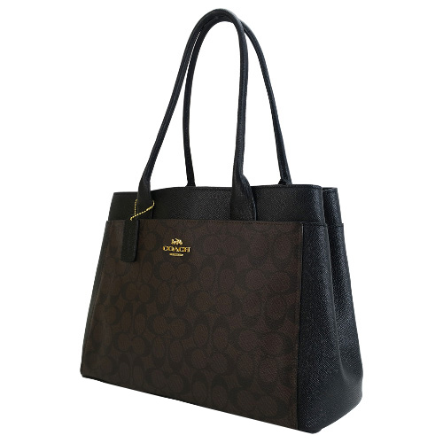 COACH CASEY 馬車PVC緹花雙層肩背包(咖啡黑)