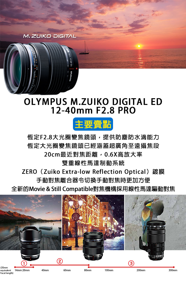 OLYMPUS ED12-40mm F2.8 PRO 標準變焦鏡頭-彩盒*(平輸)