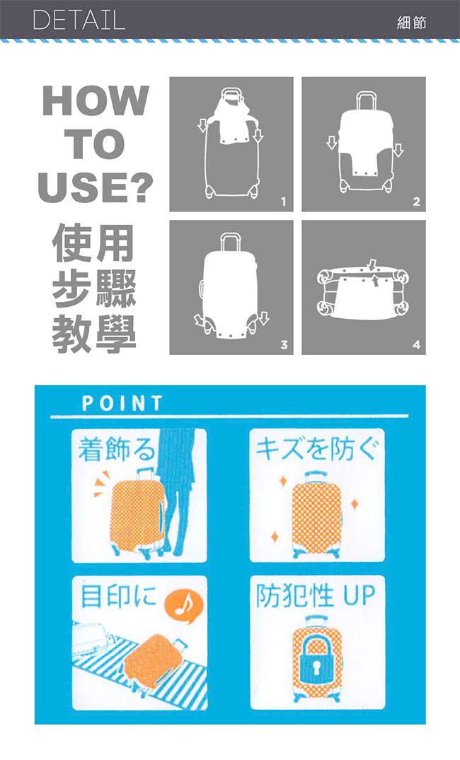 日本HAPI+TAS 行李箱保護套 M-22吋~26吋 復古風