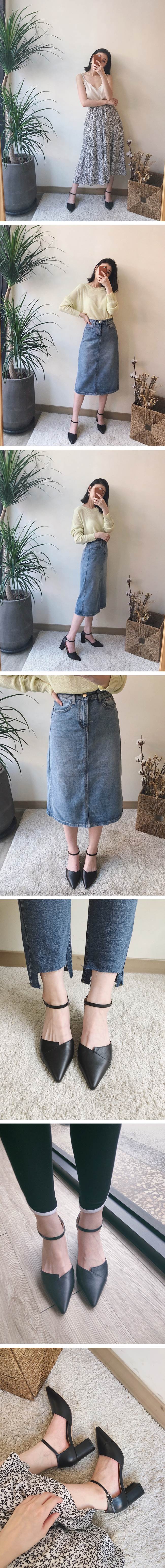 TMH-手工真皮粗跟高跟鞋