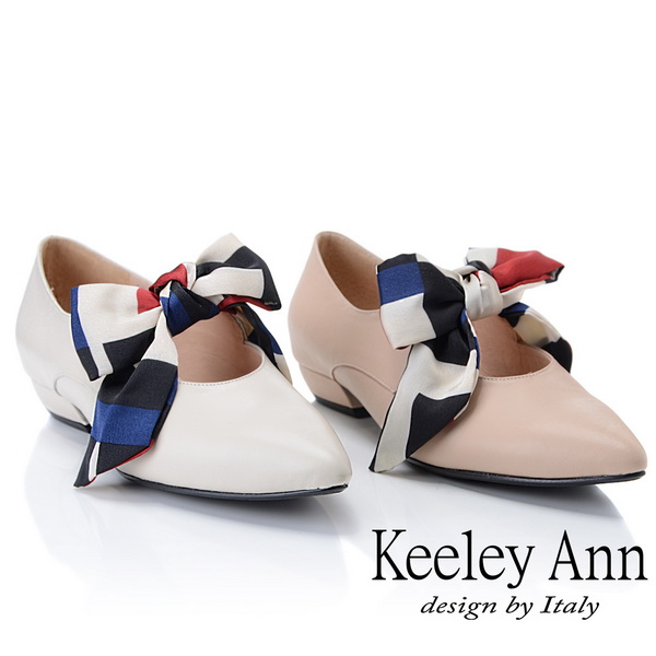 Keeley Ann慵懶盛夏 甜美緞帶尖頭瑪莉珍鞋(米白色)