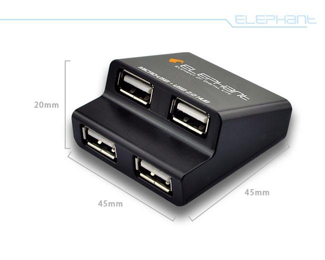 ELEPHANT OTG複合式多功能轉接器 4個USB埠(OTG005BK)黑