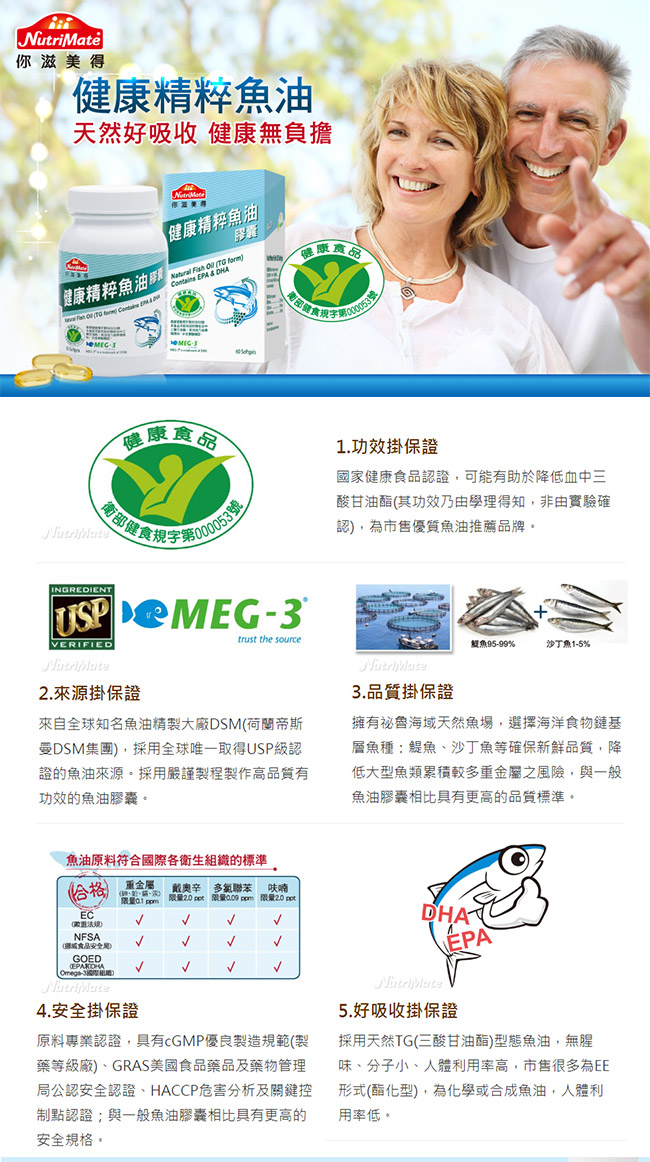 Nutrimate你滋美得 健康精粹魚油膠囊(60顆/瓶)-4入