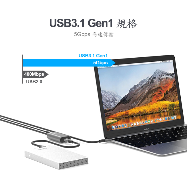 UNITEK USB-C USB3.1 Gen1 鋁合金訊號放大延長線 (5M)