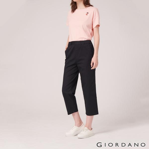 GIORDANO 女裝素色鬆緊腰九分休閒褲-09 標誌黑