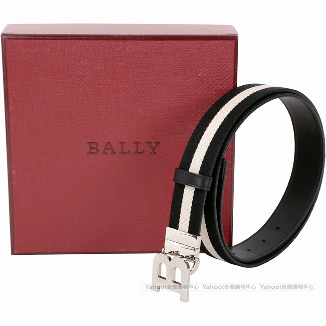 BALLY B BUCKLE 經典織紋雙面兩用皮帶(黑色)