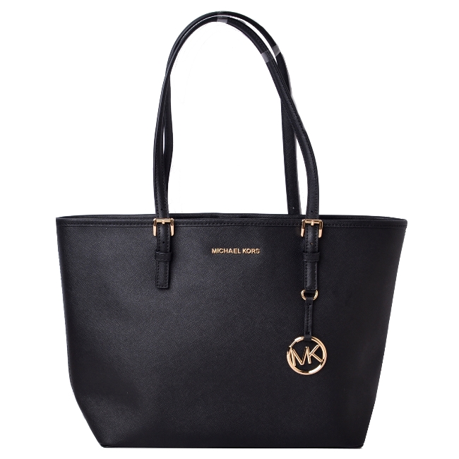 MICHAEL KORS CIAR金字LOGO防刮牛皮托特包-黑