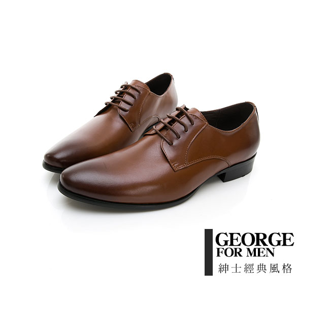 【GEORGE 喬治皮鞋】輕量系列 漸層綁帶柔軟紳士皮鞋-棕色