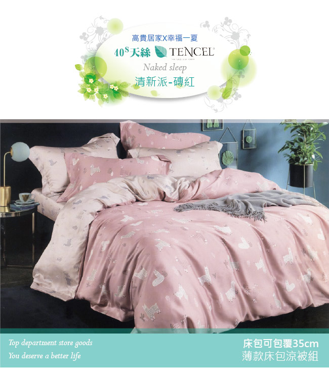 BEDDING-100%天絲萊賽爾-單人薄床包加大5x6.2尺涼被三件組-清新派-磚紅