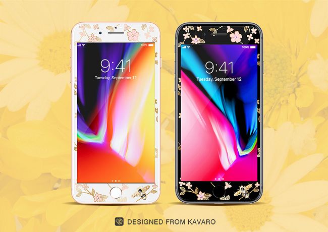 Kingxbar iPhone 8 Plus 施華洛世奇彩鑽鋼化玻璃保護貼-蜂靡黑