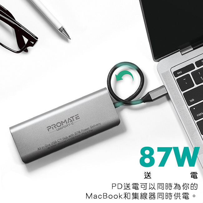 Promate 7合1 USB Type C 充電傳輸集線器(UniPort-C)