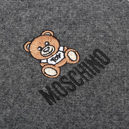 MOSCHINO 經典刺繡TOY小熊羊毛圍巾-深灰色