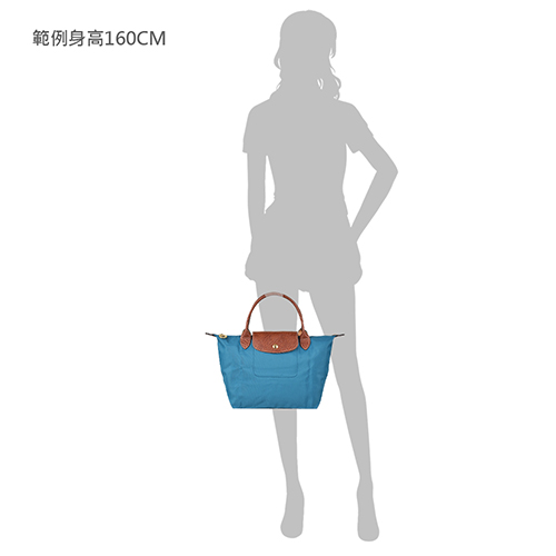 LONGCHAMP LE PLIAGE壓印LOGO短提把尼龍摺疊拉鍊手提包(小/孔雀藍)