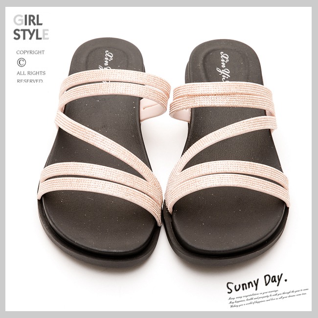 River&Moon防水鞋-簡約亮蔥線條Q軟涼拖鞋-粉