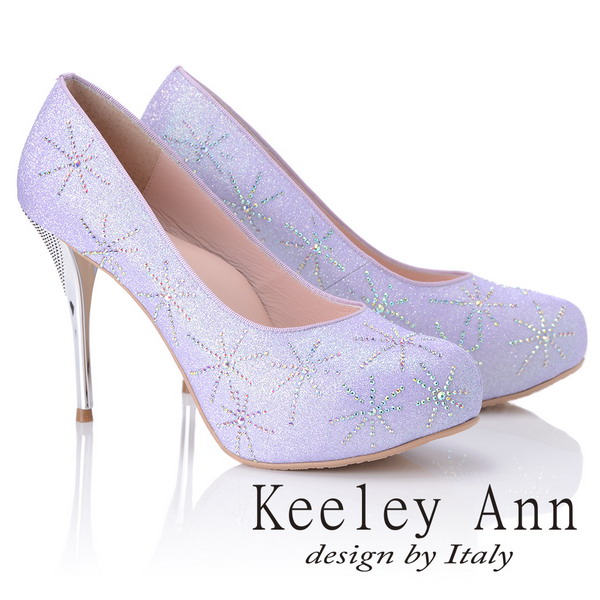 Keeley Ann 優雅迷人~水鑽唯美質感真皮軟墊高跟鞋(紫色)