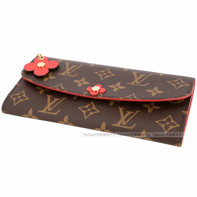 LV M62941 EMILIE Monogram 經典圖騰紅花釦式長夾