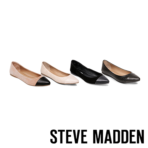 STEVE MADDEN DELANCY 麂皮尖頭撞色平底鞋-黑色