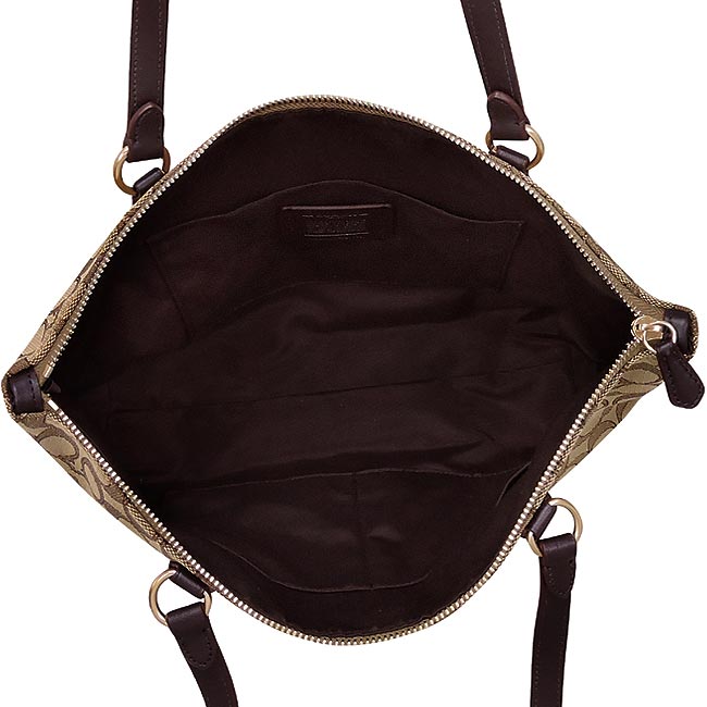 COACH 咖啡色大C織紋醫生包+COACH 焦糖色皮革證件名片短夾