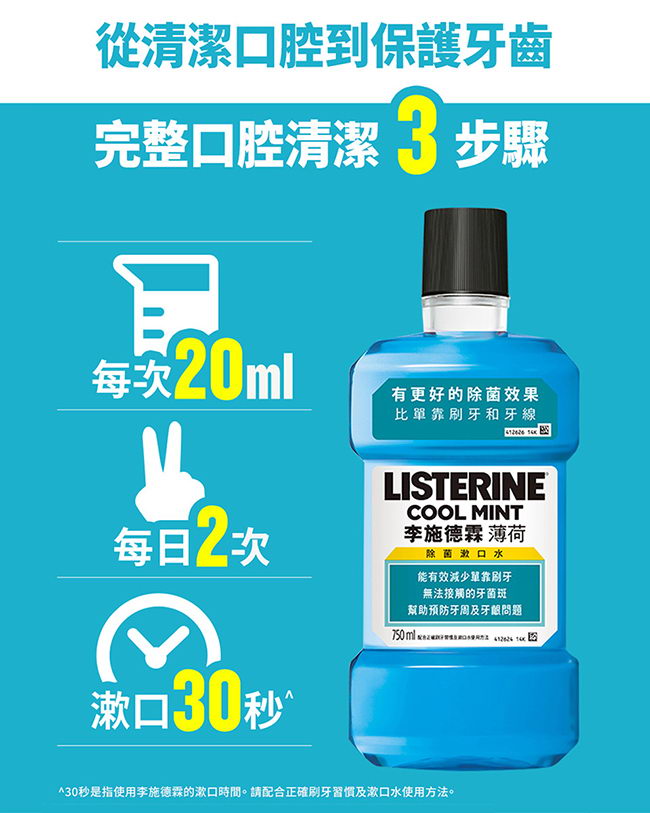 李施德霖 全效護理除菌溫和漱口水6件組(750mlx2+250mlx2贈100mlx2)