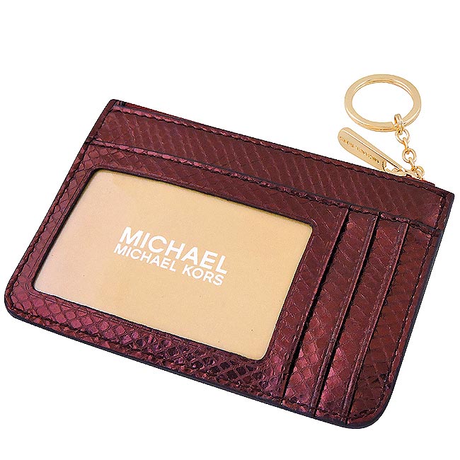 MICHAEL KORS Adele 亮澤蛇紋牛皮鎖頭鑰匙零錢包(紅色)