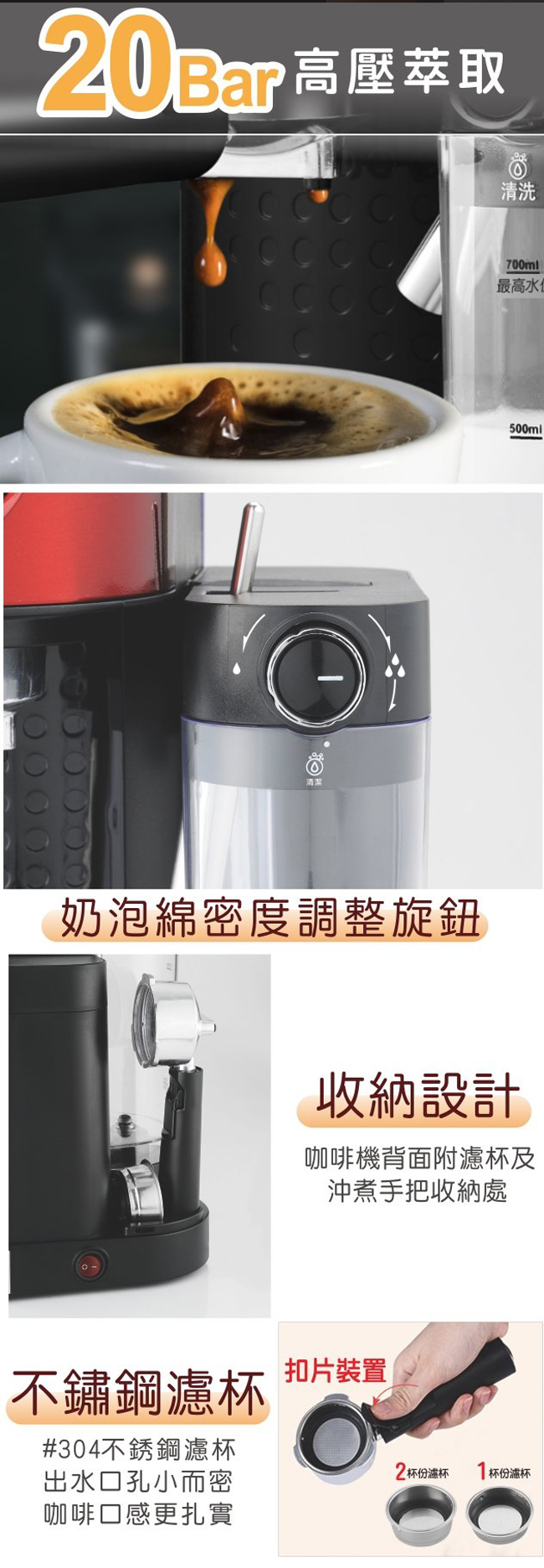 SAMPO 聲寶20Bar義式高壓萃取濃縮奶泡咖啡機(HM-L17201CL)