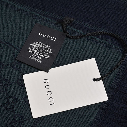 GUCCI SU SOFT GG LOGO 羊毛雙面寬版造型披肩/圍巾(深藍/綠)