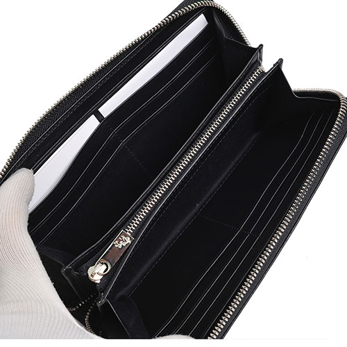 agnes b.經典品牌蜥蜴LOGO圖騰荔枝壓紋拉鍊長夾(黑)