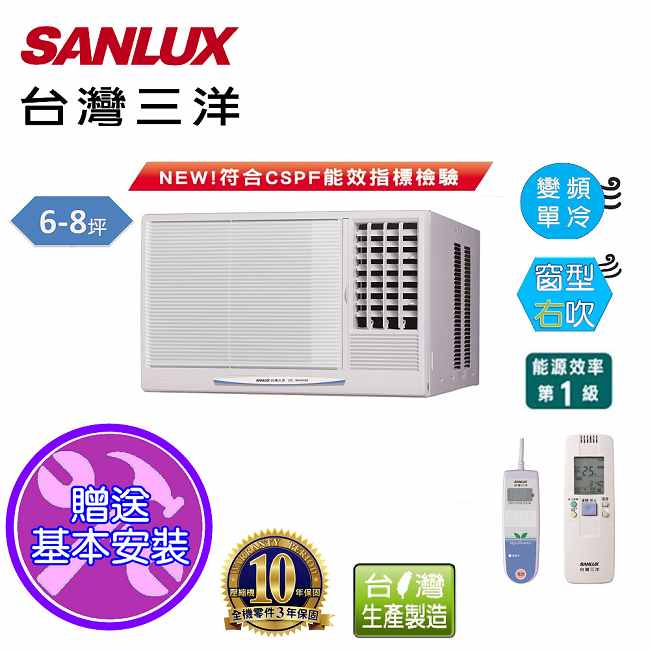 台灣三洋SANLUX 6-8坪窗型變頻右吹式SA-R41VE1