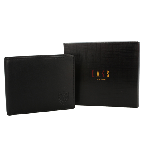 DAKS 經典皇家徽章素面皮革紳士短夾-黑色
