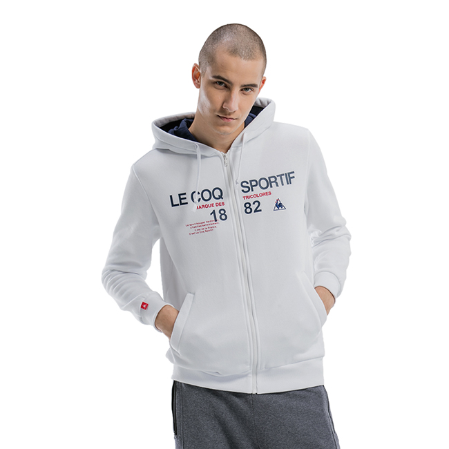 le coq sportif 法國公雞牌刷毛連帽外套 男-白