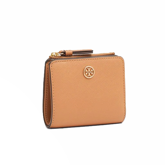 TORY BURCH 經典LOGO防刮皮革短夾(沙棕色)