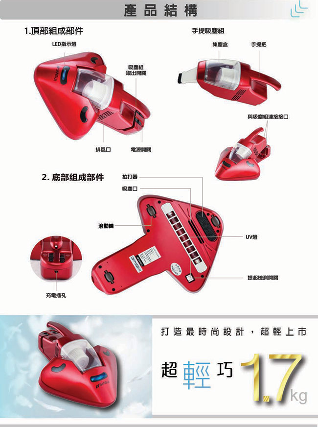 【SANSUI 山水】無線強力拍打UV除蹣吸塵器(SUV-K6)