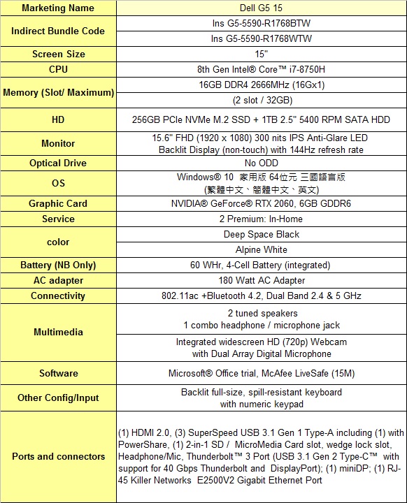 DELL Inspiron G5-5590-R1768BTW 深太空黑