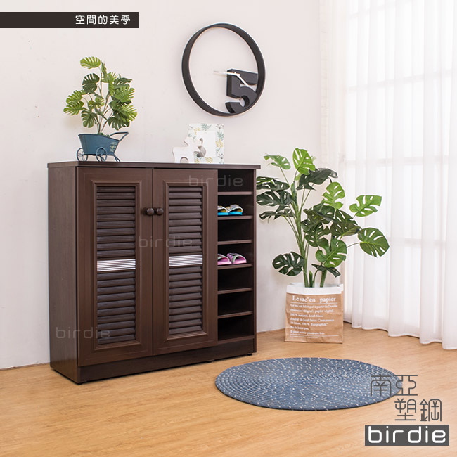 Birdie南亞塑鋼-3.3尺二門右開放塑鋼百葉鞋櫃(胡桃色)-98x37x100cm