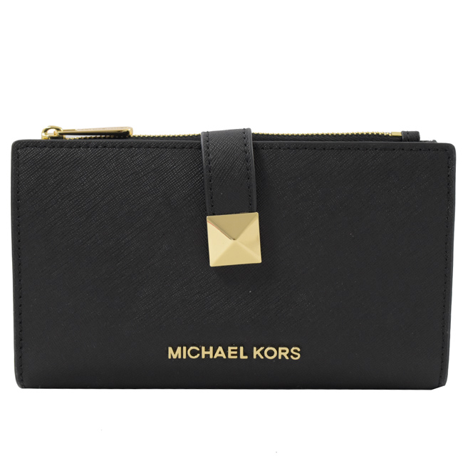 MICHAEL KORS KARLA 金屬鉚釘釦對開中長夾(黑)