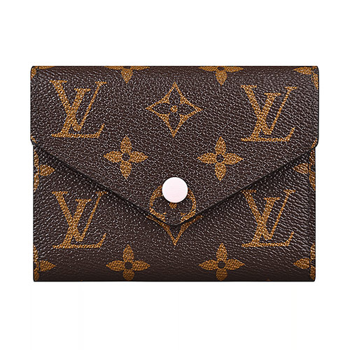 LV M41938 VICTORINE花紋LOGO Monogram帆布6卡扣式短夾(紫紅