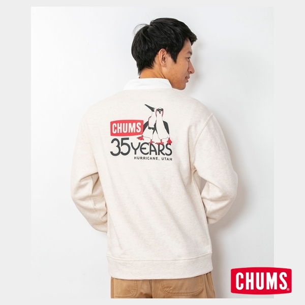 CHUMS 日本 男 35周年紀念半開套頭衫 Boobies 米