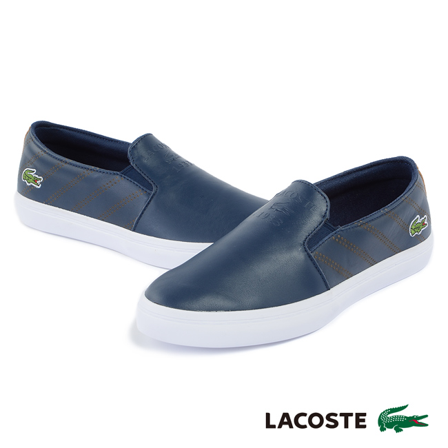 LACOSTE 女用真皮休閒鞋/懶人鞋-藍色