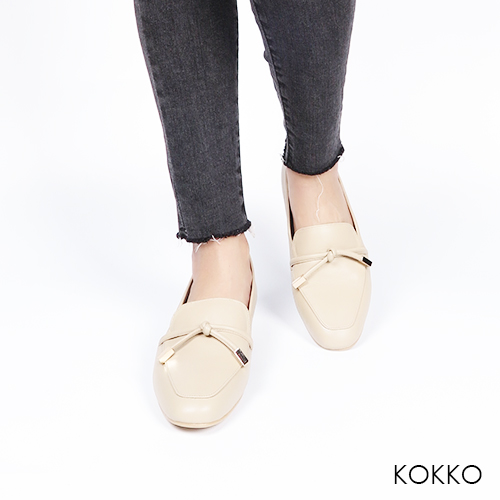 KOKKO - 倫敦旅人透氣真皮方頭鞋-美膚米