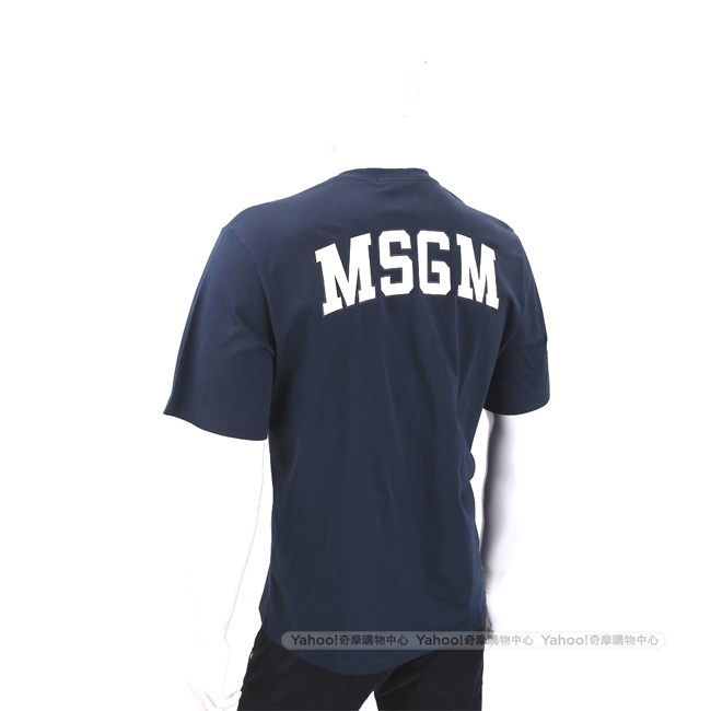 MSGM 品牌人氣款深藍色棉質字母T恤