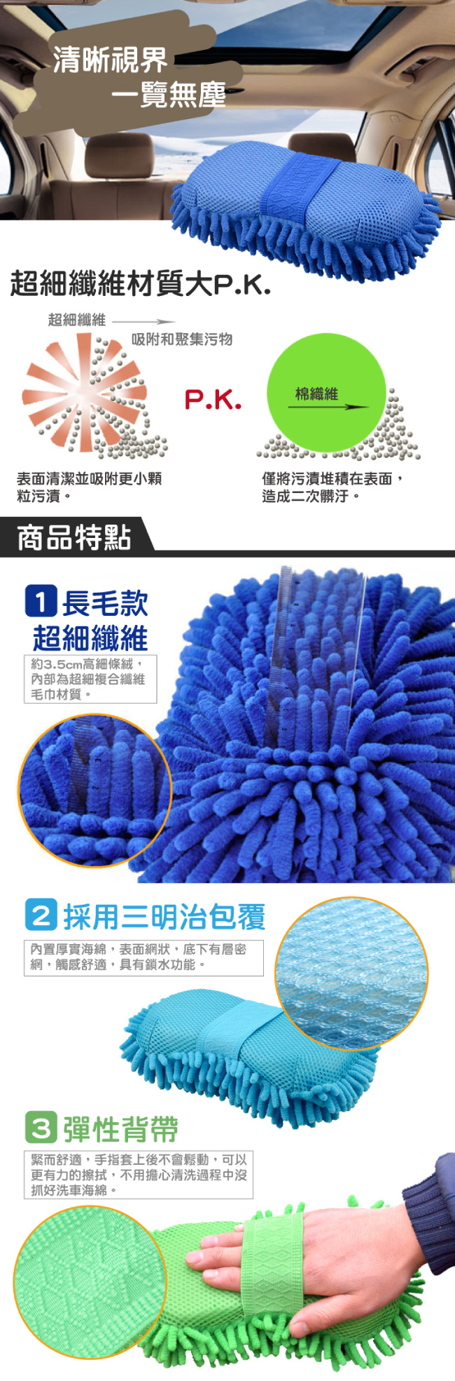【車的背包】超細纖維清潔洗車大海棉-淡藍