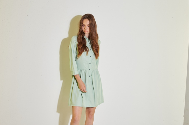 Hana+花木馬 無印簡約系100%棉製打摺造型襯衫洋裝-綠(共2色)