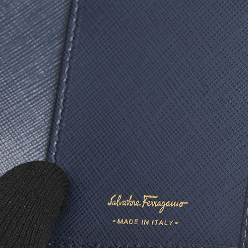 Salvatore Ferragamo 防刮牛皮品牌蝴蝶結LOGO壓釦式長夾(牛津藍)