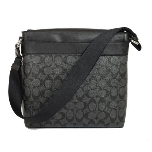 COACH雙C LOGO皮革翻蓋記者包( 黑灰)