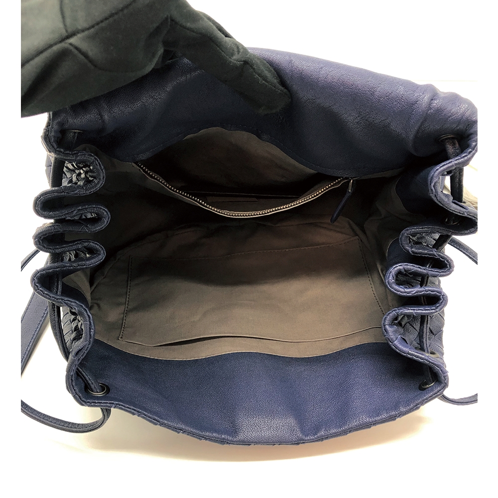 BOTTEGA VENETA 編織羊皮翻蓋斜背包-藍